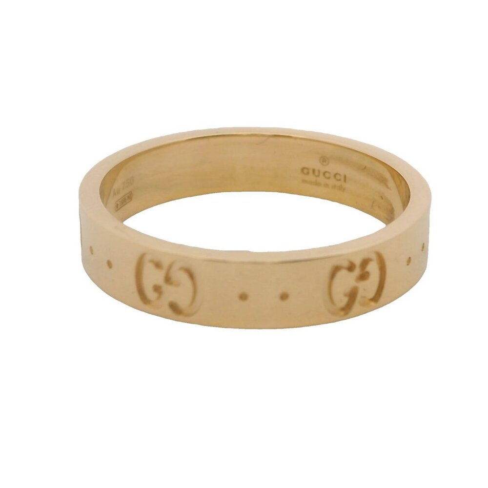 Gucci Solid 18kt Yellow Gold Icon Monogram Logo GG 4mm Band Ring Size 7 - Picture 3 of 6